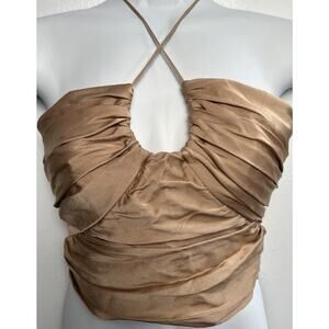 NWT! Zara Rose Satin Corset Crop Top XS Bustier Pleated Smocked Sleeveless Sexy